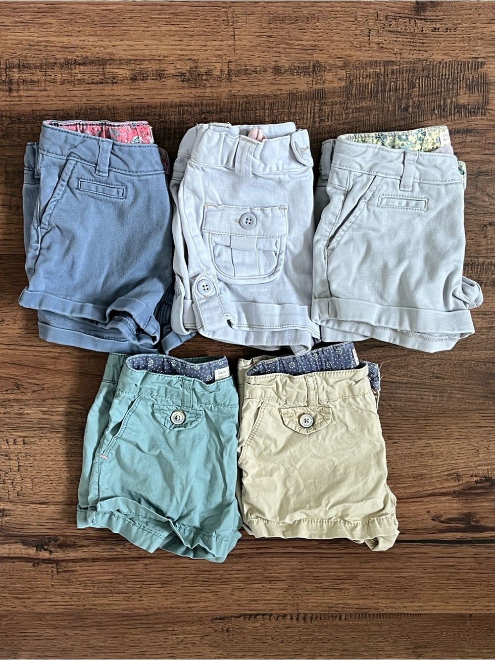 Lot Of 5 Zara Girls Toddler Shorts ‘Blue Gray Beige Green’ (size 3T/4T)